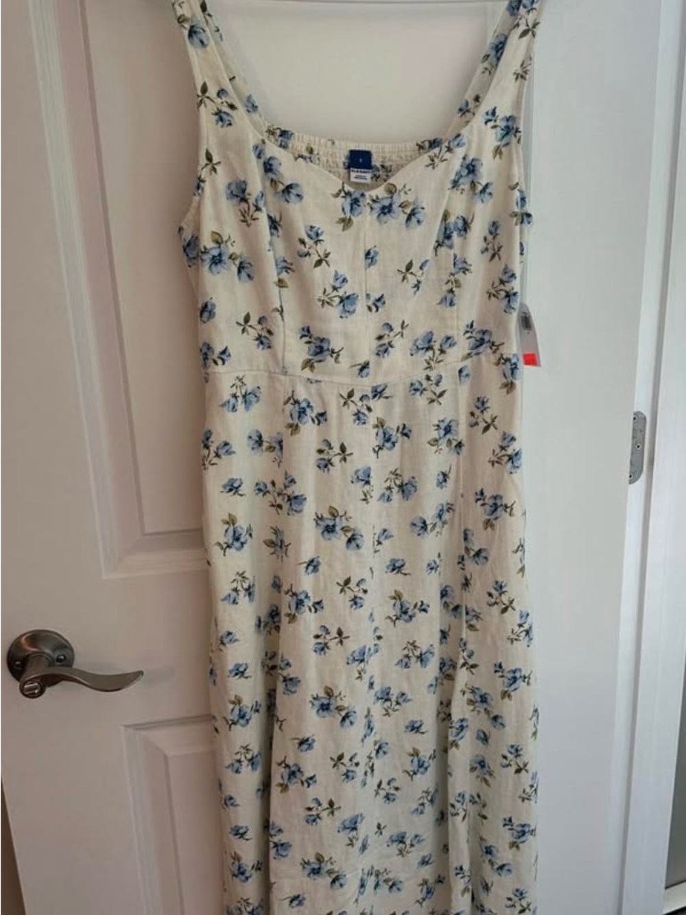 Old Navy Cream Maxi Dress with Blue Floral Print